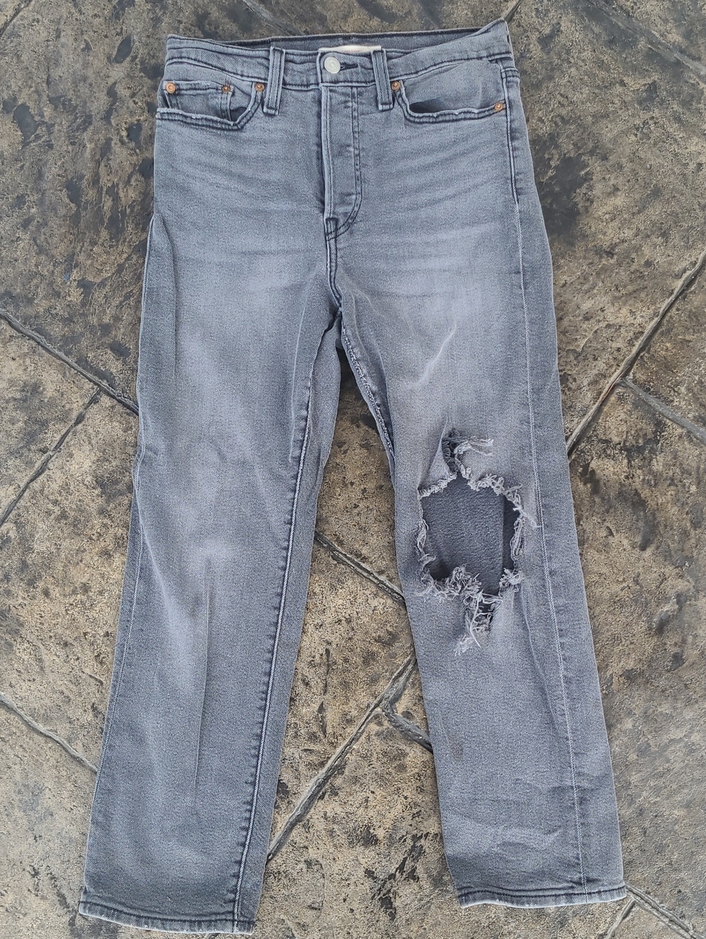 Levi's Womens 28 Wedgie Straight Gray Distressed Denim Button Fly Jeans